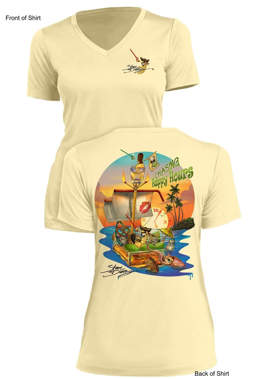 Chasing Happy Hours - Ladies Short Sleeve V-Neck-100% Polyester